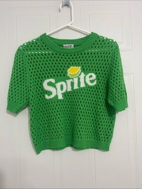 Green Open-Knit Short-Sleeve Cropped Sweater Sprite